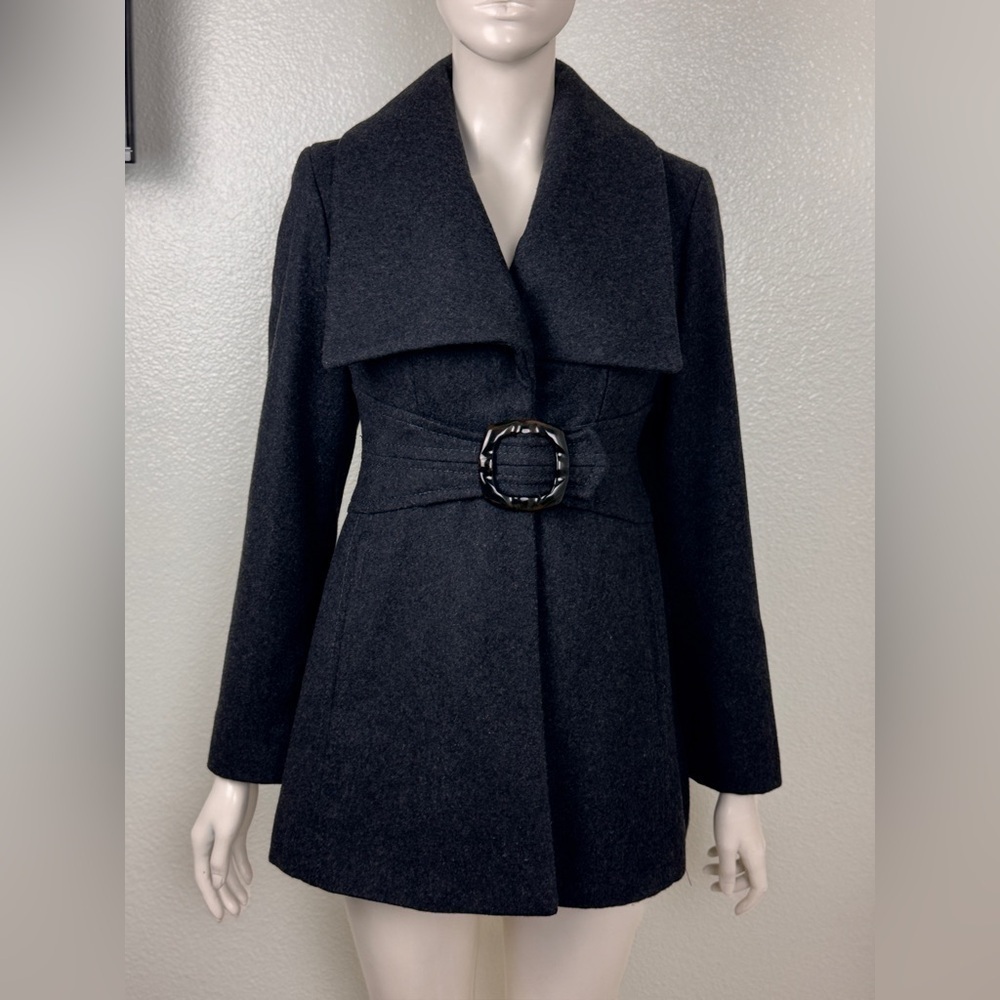 jessica simpson XS wool long black coat oversized collar fully lined